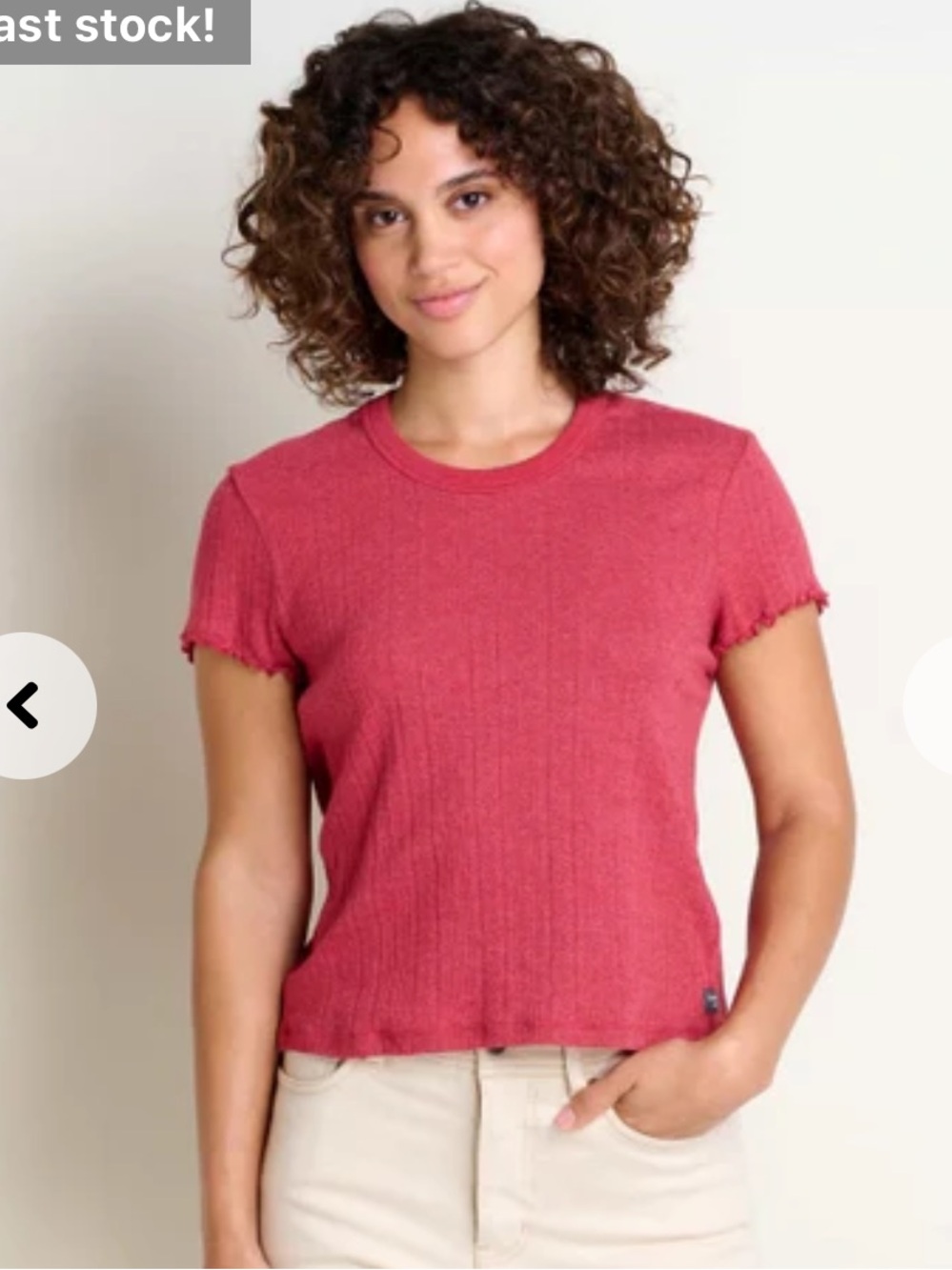 Toad&Co red pointelle crew neck tee with lettuce hems Size small